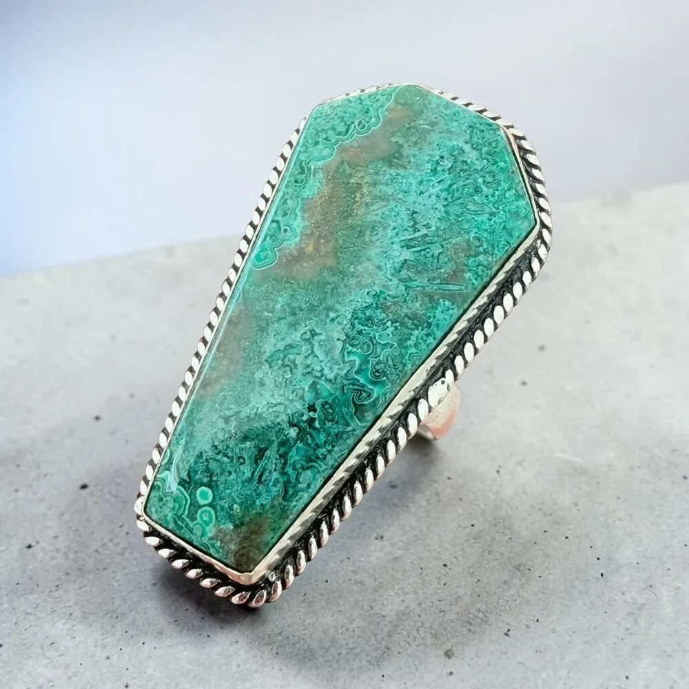 Mexican Laguna Lace 925 Silver Plated Coffin Ring Size 11